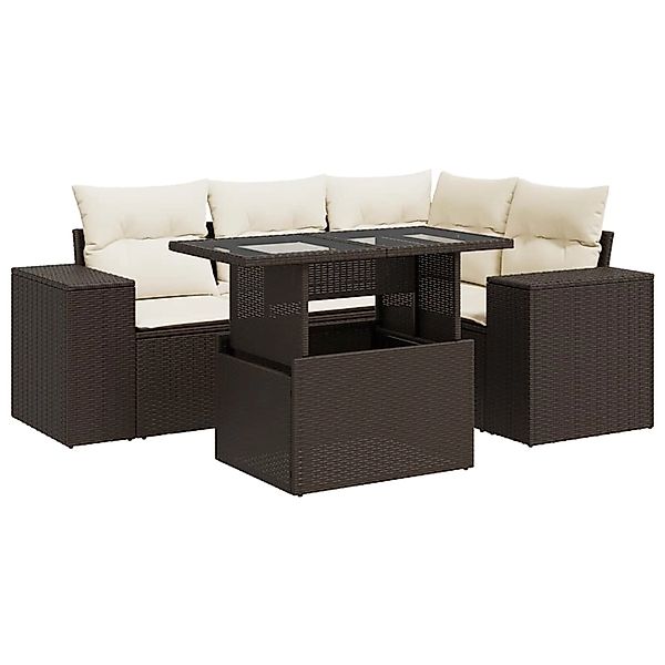 vidaXL 5-Tlg Garten-Sofagarnitur mit Kissen Braun Poly Rattan 3326794 günstig online kaufen