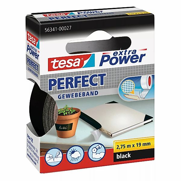 Tesa Extra Power Perfect Gewebeband Schwarz 2,75 m x 19 mm günstig online kaufen