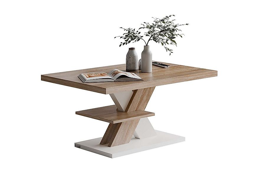 Casaria Couchtisch, Holz 2 Ablagen 90x60cm Modern Eckig Kratzfest Weiß Eich günstig online kaufen