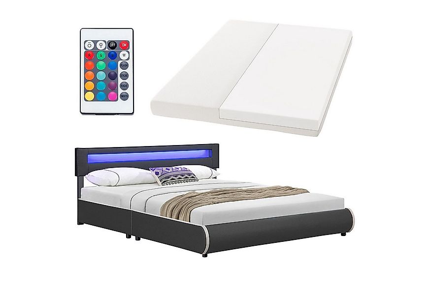 Juskys Polsterbett Sevilla, 180x200 cm, RGB-LED, Kunstleder, weiches Kopfte günstig online kaufen