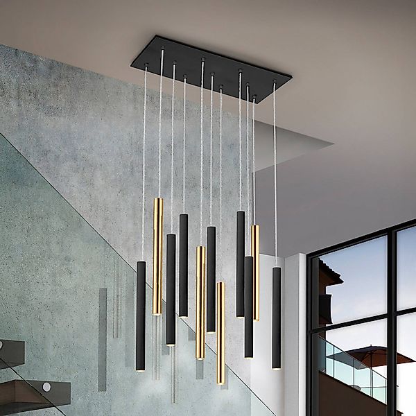 LED-Hängelampe Varas dimmbar, 11-flg., gold/schwarz, Metall günstig online kaufen