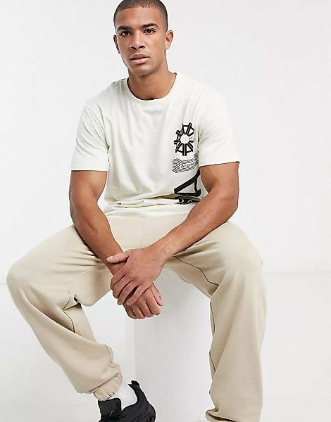 Arcminute – T-Shirt in gebrochenem Weiß mit vertikalem Logo-Neutral günstig online kaufen