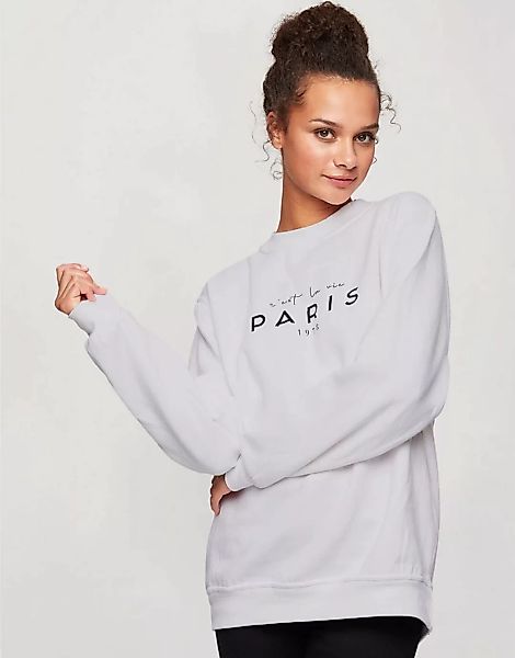 Miss Selfridge – Sweatshirt mit ‚With Love from Paris‘-Slogan in Weiß günstig online kaufen