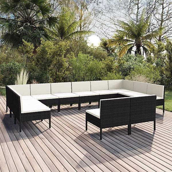 12-tlg. Garten-lounge-set Mit Auflagen Poly Rattan Schwarz günstig online kaufen