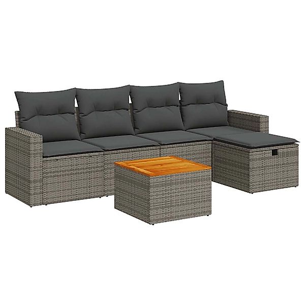 vidaXL 6-Tlg Garten-Sofagarnitur mit Kissen Grau Poly Rattan 3325784 günstig online kaufen