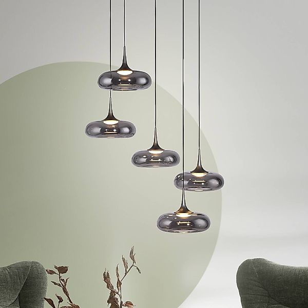 SCHÖNER WOHNEN LED-Hängelampe Posh 5-fl., Rauchglas, 3.000 K günstig online kaufen