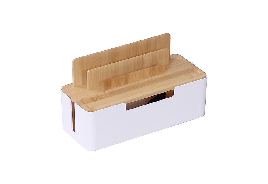 relaxdays Kabelbox Bambus mit Halt, Natur-Weiß günstig online kaufen
