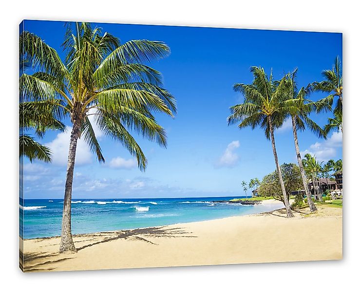 Pixxprint Leinwandbild Wunderschöner Strand mit Palmen, Wunderschöner Stran günstig online kaufen