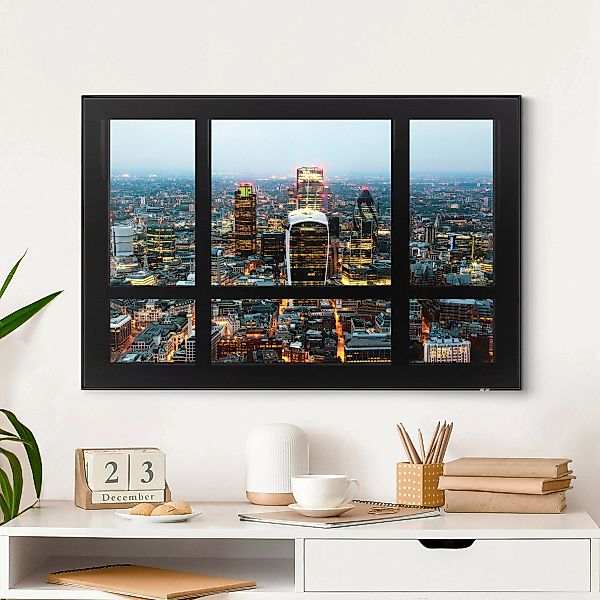 Wechselbild Fensterblick auf beleuchtete Skyline von London günstig online kaufen