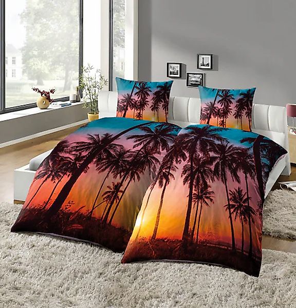 KiNZLER Partnerbettwäsche »Partnerbettwäsche 4-teilig "Palme"« 4 Stk. tlg. günstig online kaufen