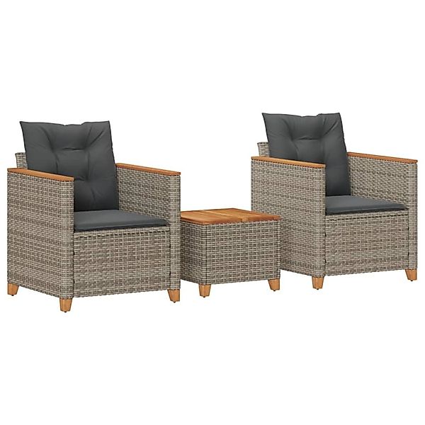 vidaXL 3-Tlg Bistro-Set mit Kissen Grau Poly Rattan Akazienholz 366314 günstig online kaufen
