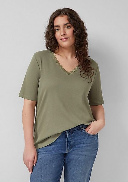s.Oliver Kurzarmshirt T-Shirt Ripp-T-Shirt mit Spitze am Ausschnitt günstig online kaufen
