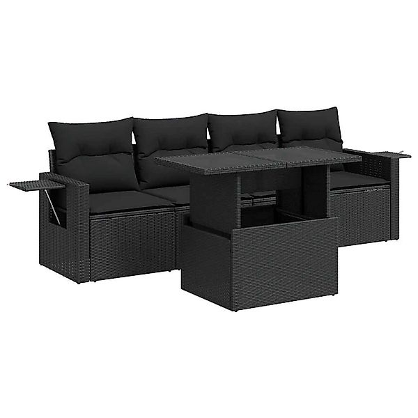 vidaXL 5-Tlg Garten-Sofagarnitur mit Kissen Schwarz Poly Rattan 3326396 günstig online kaufen