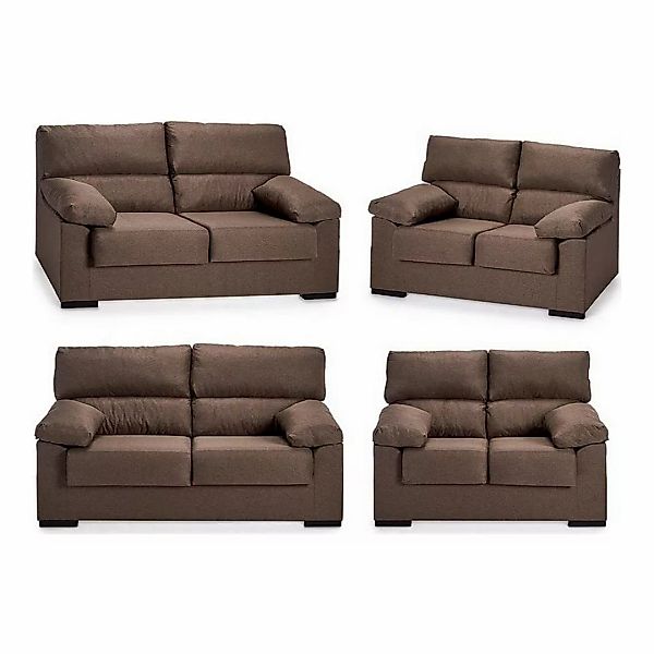 Satz Berlin Braun Zweisitzer-sofa Dreisitzer-sofa Polyester Kiefernholz (2 günstig online kaufen