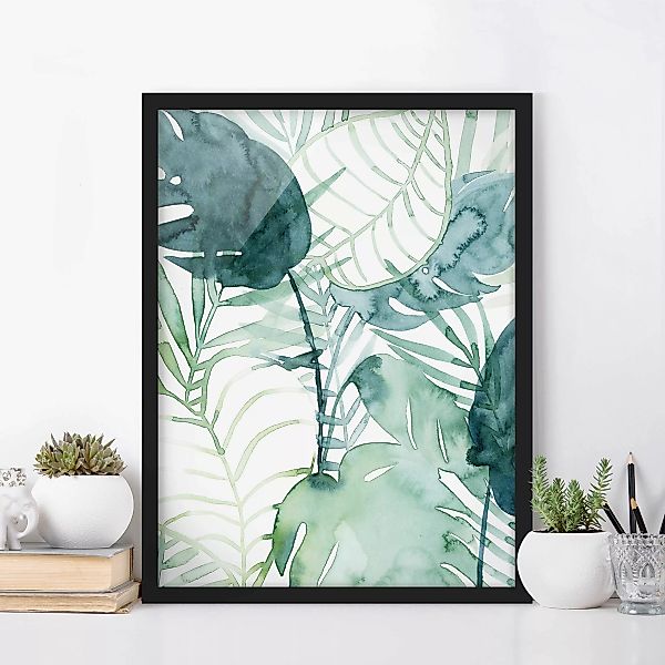 Bild mit Rahmen Kunstdruck - Hochformat Palmwedel in Wasserfarbe II günstig online kaufen