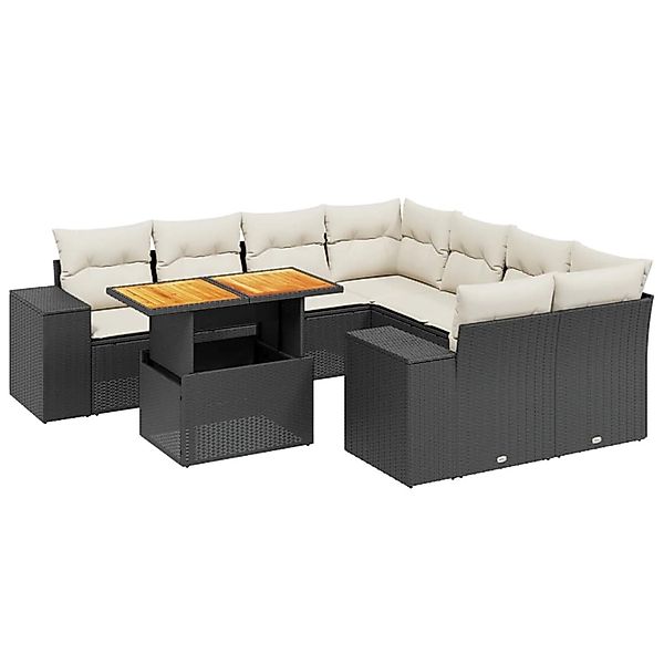 vidaXL 9-Tlg Garten-Sofagarnitur mit Kissen Schwarz Poly Rattan 3272561 günstig online kaufen