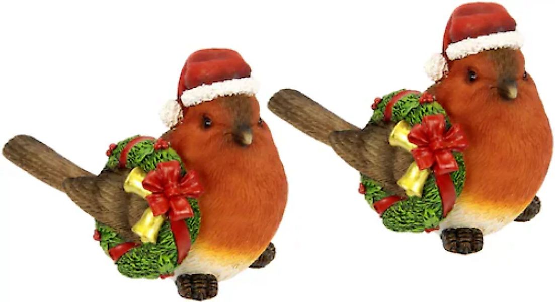 I.GE.A. Weihnachtsfigur »Weihnachtsvogel mit Kranz und Mütze, 2er Set, Höhe günstig online kaufen