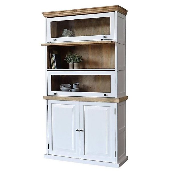 baario Vitrine Schrank TAVEL Vitrine weiss Klapptüren Glas massiv Mangoholz günstig online kaufen