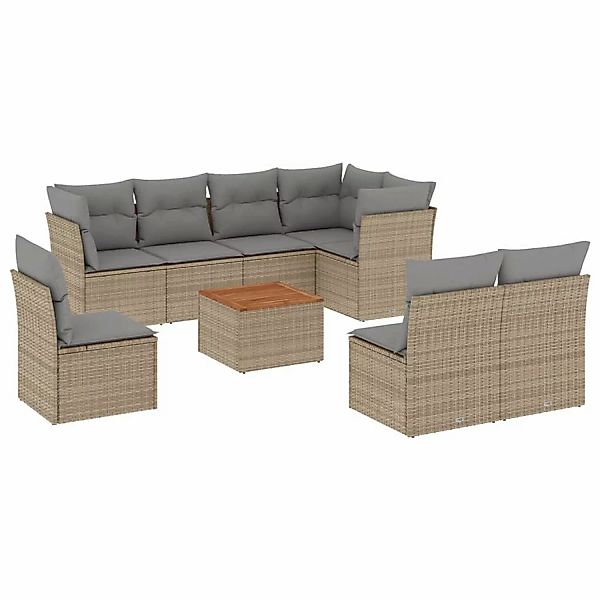 vidaXL 9-Tlg Garten-Sofagarnitur mit Kissen Beige Poly Rattan 3256017 günstig online kaufen