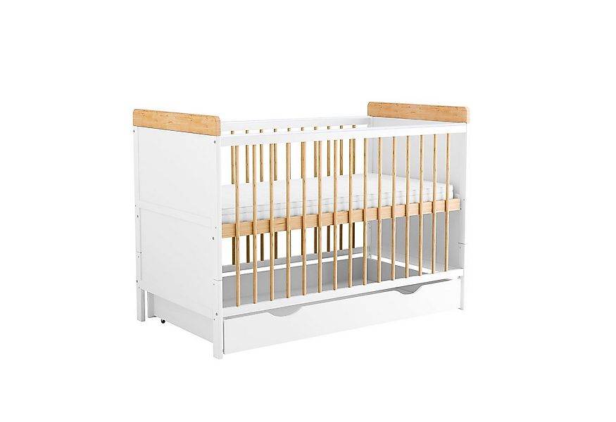 Baby-Delux Babybett Ella Weiß Natur mit Schublade, Kinderbett 60x120 cm wei günstig online kaufen