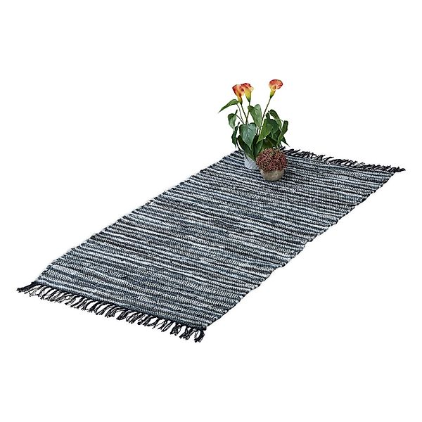 relaxdays Läufer Flickenteppich Leder & Baumwolle, günstig online kaufen