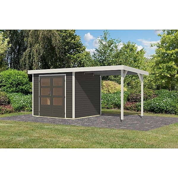 Karibu Gartenhaus Ernesto 3 B m. Anbaudach Terragrau/Weiß 209 x 238 x 213 c günstig online kaufen