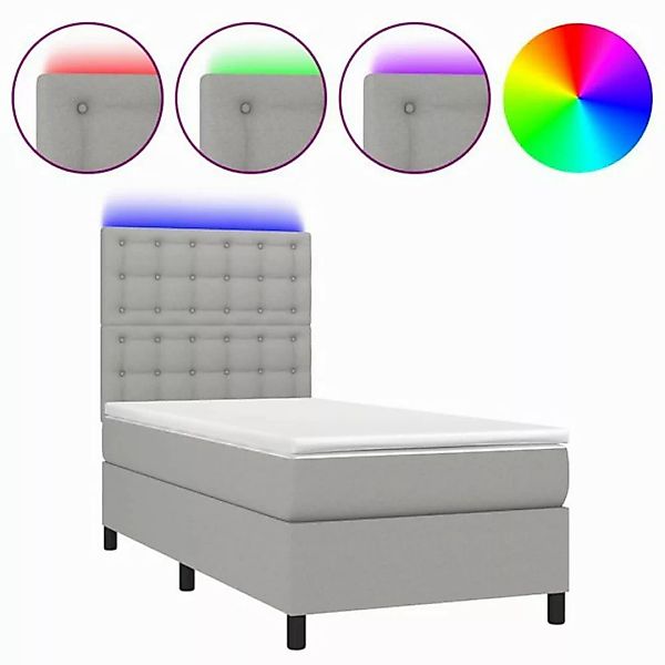 vidaXL Boxspringbett Boxspringbett mit Matratze LED Hellgrau 90x190 cm Stof günstig online kaufen