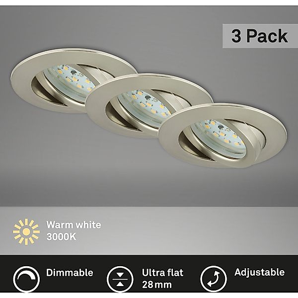 Briloner LED Einbauleuchten Attach 3er-Set Dimmbar Schwenkbar Matt-Nickel günstig online kaufen