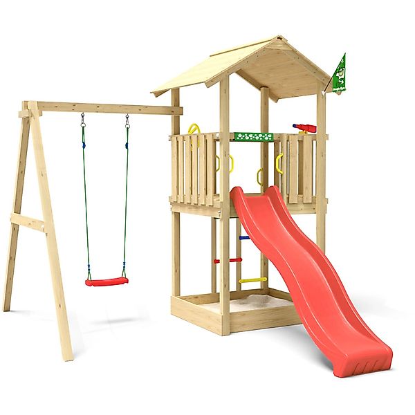 Jungle Gym Spielturm Beacon Holz mit Einzelschaukel Rutsche Rot günstig online kaufen