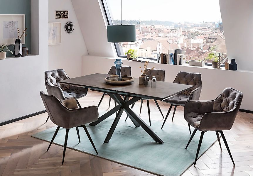 HELA Essgruppe "HAVEL" 7 Stk. tlg. Tisch 140-180x90 cm, Synchronauszug, Stu günstig online kaufen