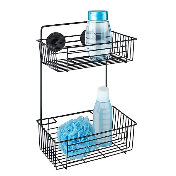 WENKO Duschregal Vacuum-Loc® Wandregal 2 Etagen Bari Schwarz, 2 Etagen günstig online kaufen