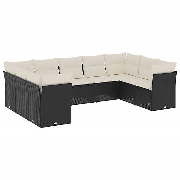 vidaXL 9-Tlg Garten-Sofagarnitur mit Kissen Schwarz Poly Rattan 3249965 günstig online kaufen