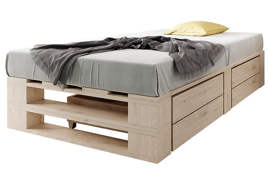 sunnypillow Palettenbett M2 aus Holz mit Lattenrost und 2 Bettkästen, 120 x günstig online kaufen