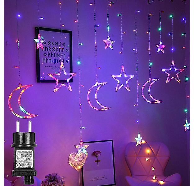 SERBASIC Lichterkette 3.5M Sterne Mond Lichtervorhang mit Stecker, 8 Modi, günstig online kaufen