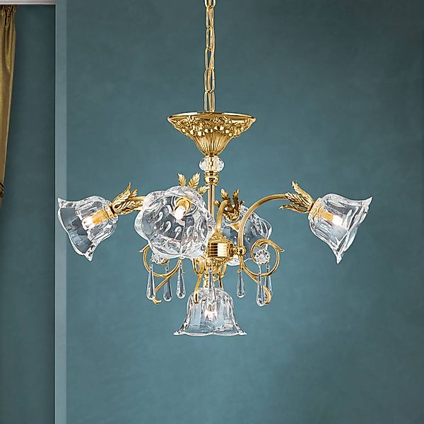 Hängeleuchte La Boheme, gold, 5-flammig, Kristallglas günstig online kaufen