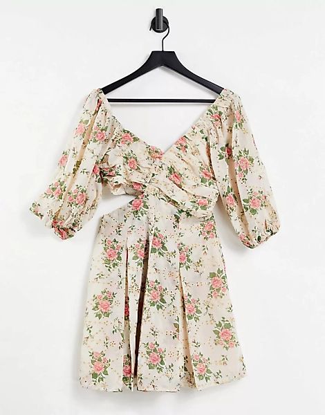 ASOS DESIGN – Hochwertiges Minikleid mit seitlichem Zierausschnitt, Rosenmu günstig online kaufen