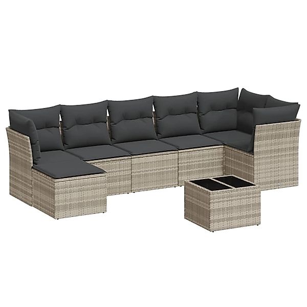 vidaXL 8-Tlg Garten-Sofagarnitur mit Kissen Hellgrau Poly Rattan 3217982 günstig online kaufen