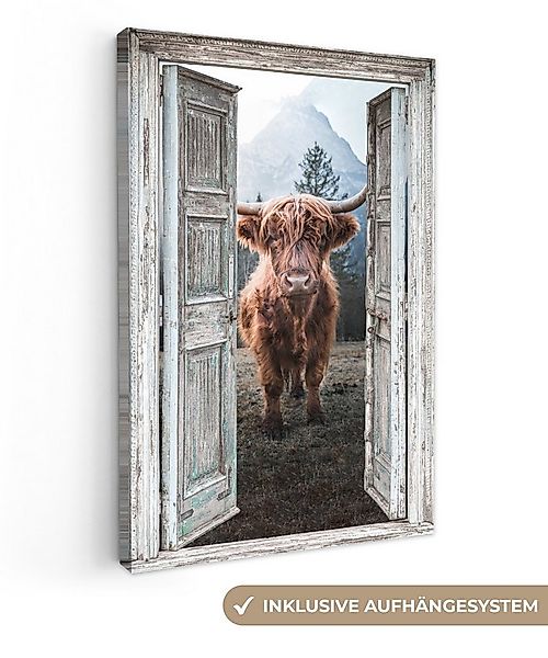 OneMillionCanvasses® Leinwandbild Schottischer Highlander - Kuh - Ländlich günstig online kaufen