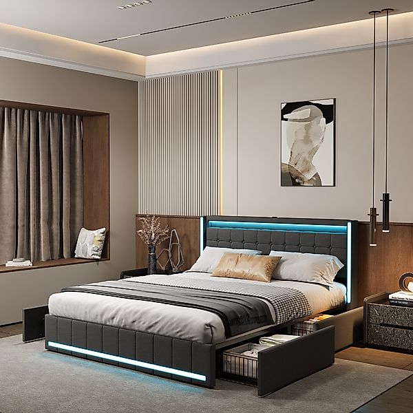 PXloue Polsterbett Design Bett Stauraumbett Doppelbett günstig online kaufen