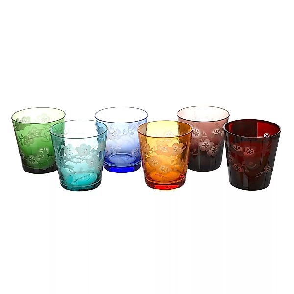 pols potten - Blossom Glas 6er Set - mehrfarben/sandgestrahltes Muster/H 10 günstig online kaufen