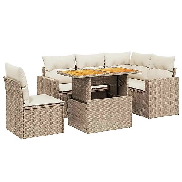vidaXL 6-Tlg Garten-Sofagarnitur mit Kissen Beige Poly Rattan 3271317 günstig online kaufen