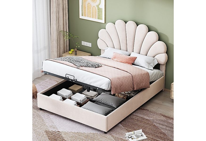 Flieks Polsterbett, hydraulisches Doppelbett Blumenform-Kopfteil Samt 140x2 günstig online kaufen