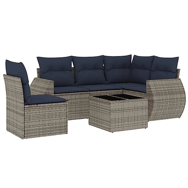 vidaXL 6-Tlg Gartensofa-Set mit Kissen Grau Polyrattan 3221380 günstig online kaufen