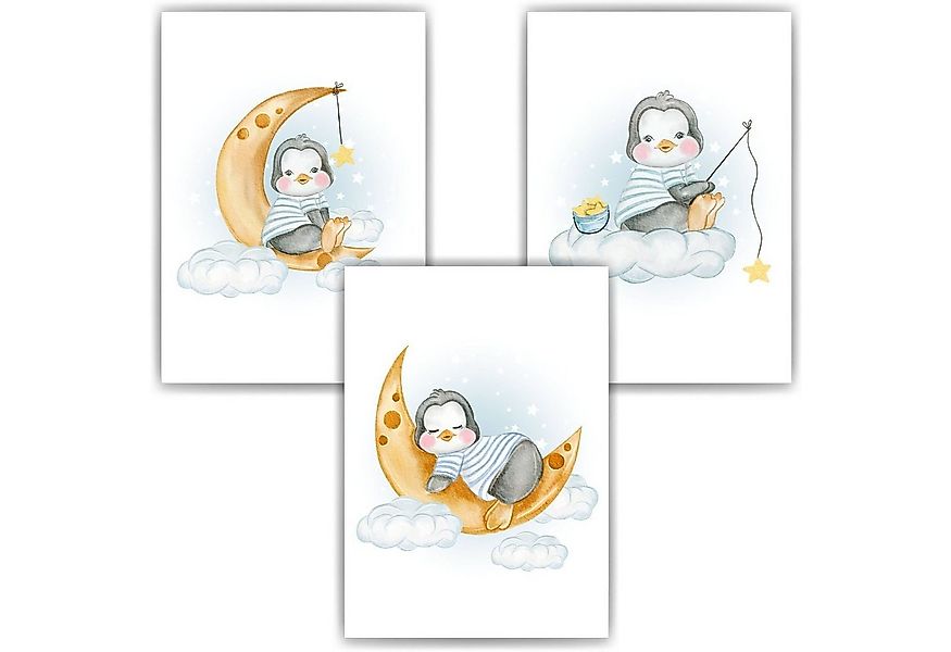 Tigerlino Poster Pinguin Kinderzimmer Bilder 3er Set Babyzimmer Kinderposte günstig online kaufen