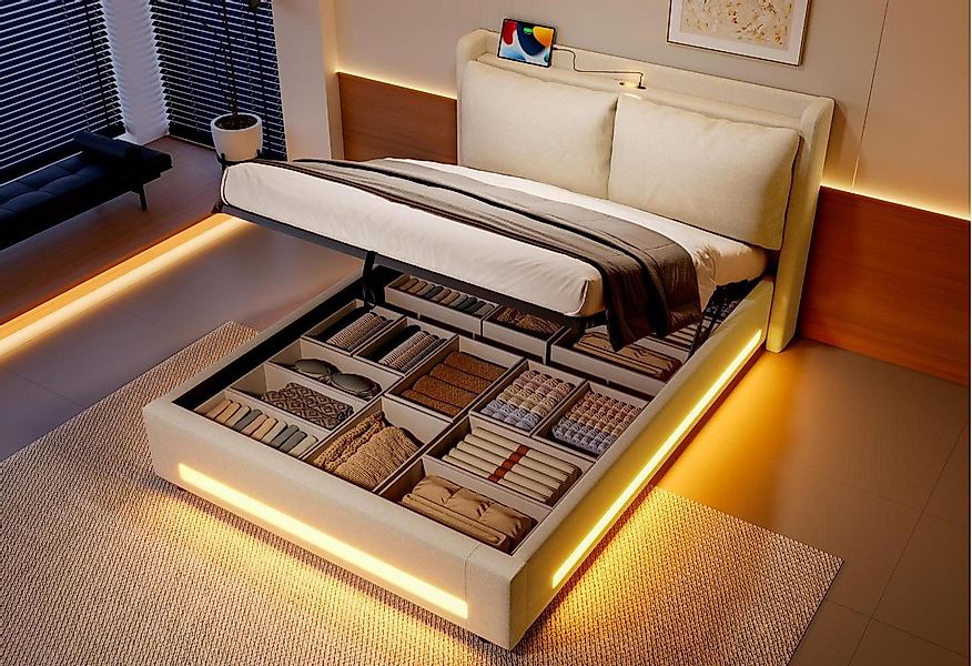 LVHOM Boxbett 140x190cm/140x200cm/160x200cm,mit Bettkasten,Kopfteil mit Sta günstig online kaufen