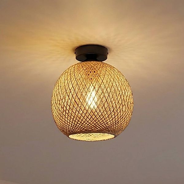 Deckenleuchte Yumak, braun, Ø 26 cm, Seil, 1-flammig günstig online kaufen