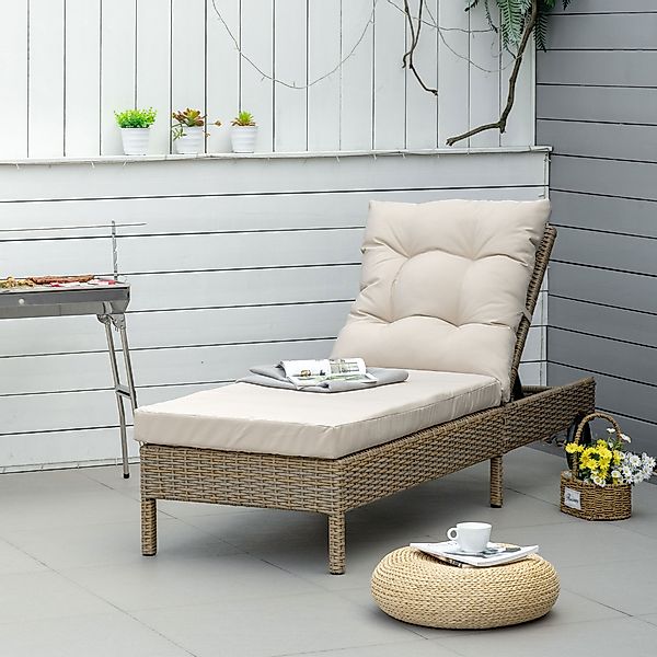 Outsunny Polyrattan Sonnenliege Gartenliege verstellbar mit Kissen in Natur günstig online kaufen