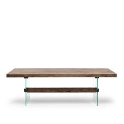 Designesstisch aus Asteiche Massivholz Glas Wangengestell günstig online kaufen