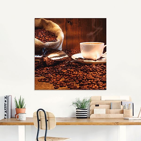 Artland Glasbild "Kaffeetasse und Leinensack auf Tisch" Getränke 1 Stk. tlg günstig online kaufen