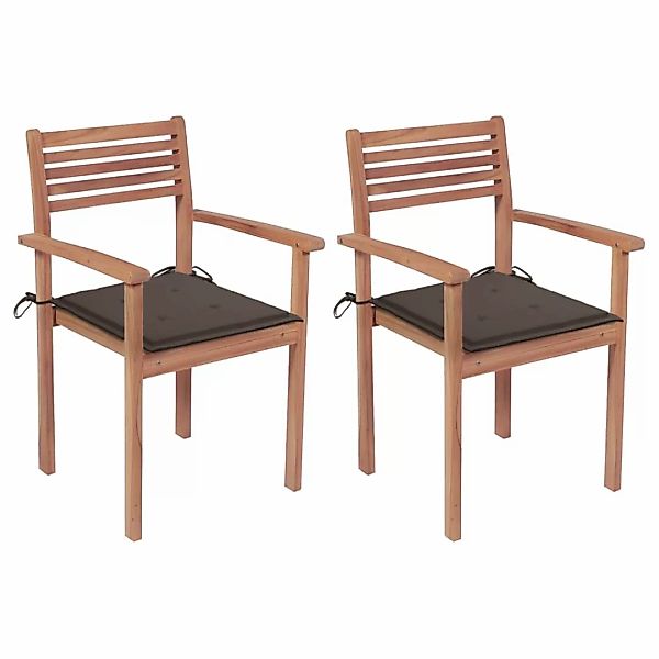 Gartenstühle 2 Stk. Mit Taupe Kissen Massivholz Teak günstig online kaufen